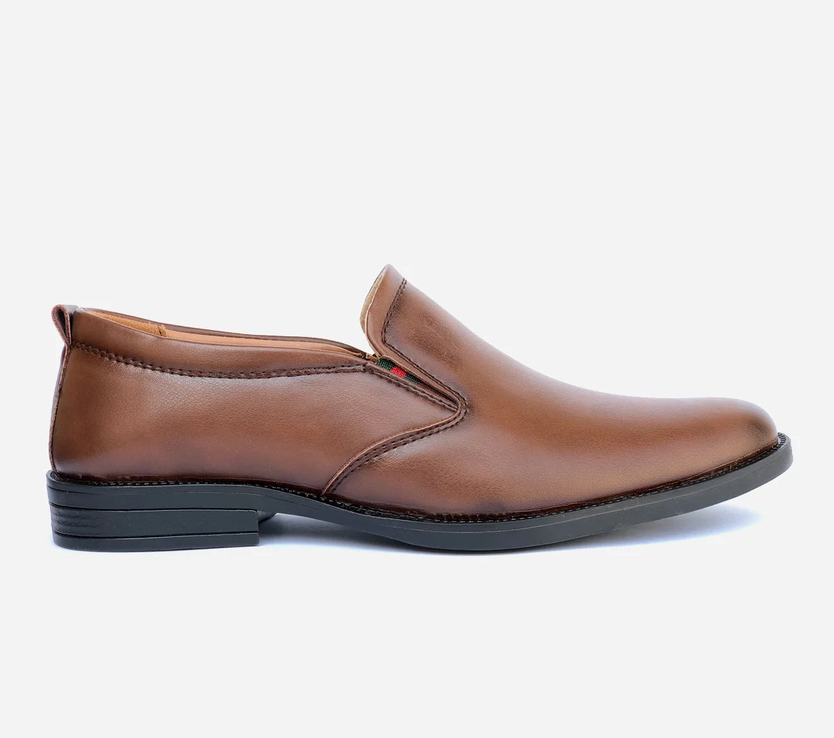 Brown leather slip-on shoe on a white background