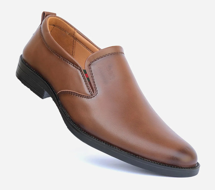 Brown leather slip-on shoe on a white background