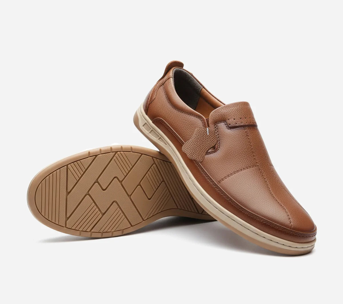 Brown leather shoes on a white background