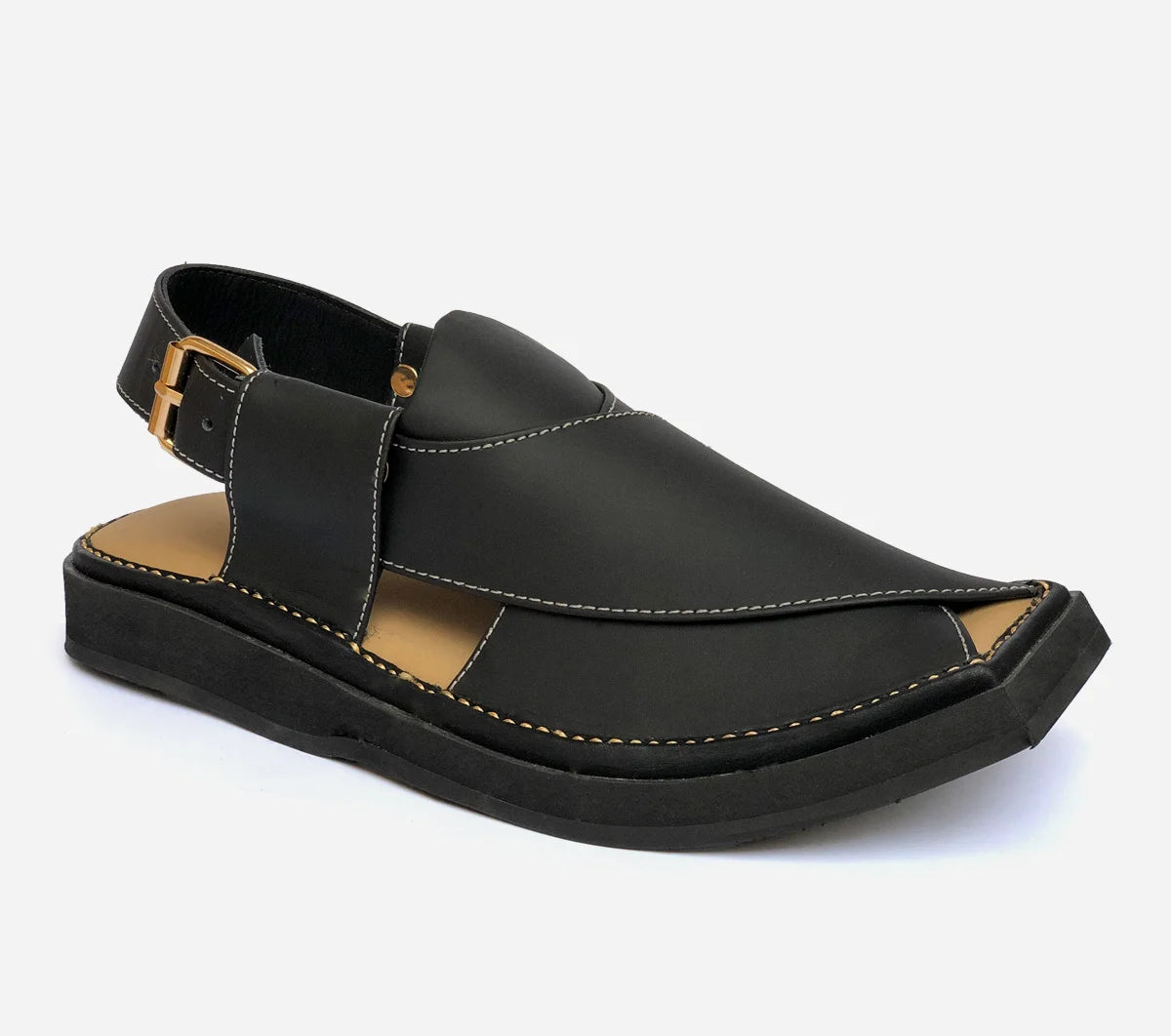 peshawari Kaptan leather sandal black color KPBL101