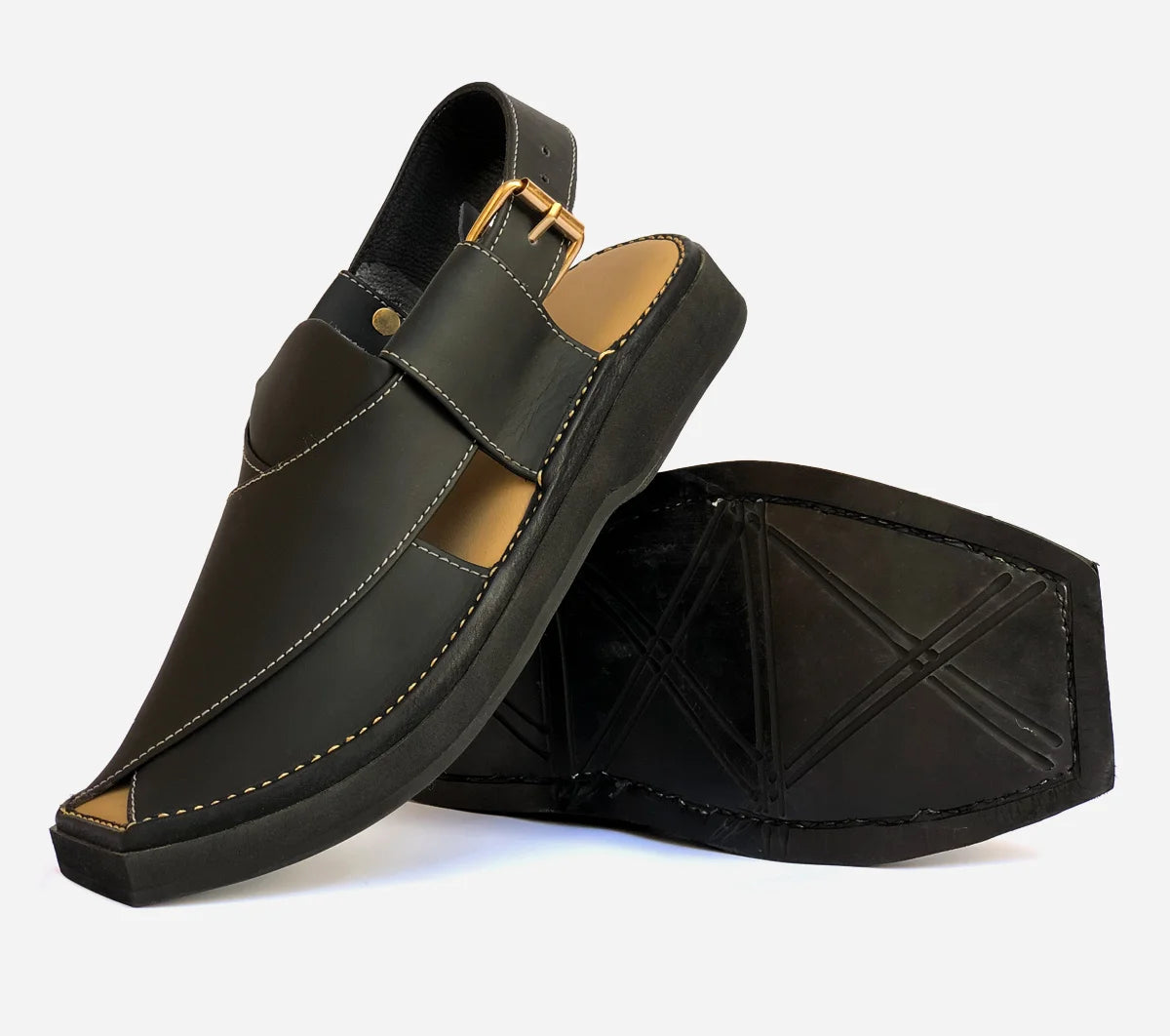peshawari Kaptan leather sandal black color KPBL104