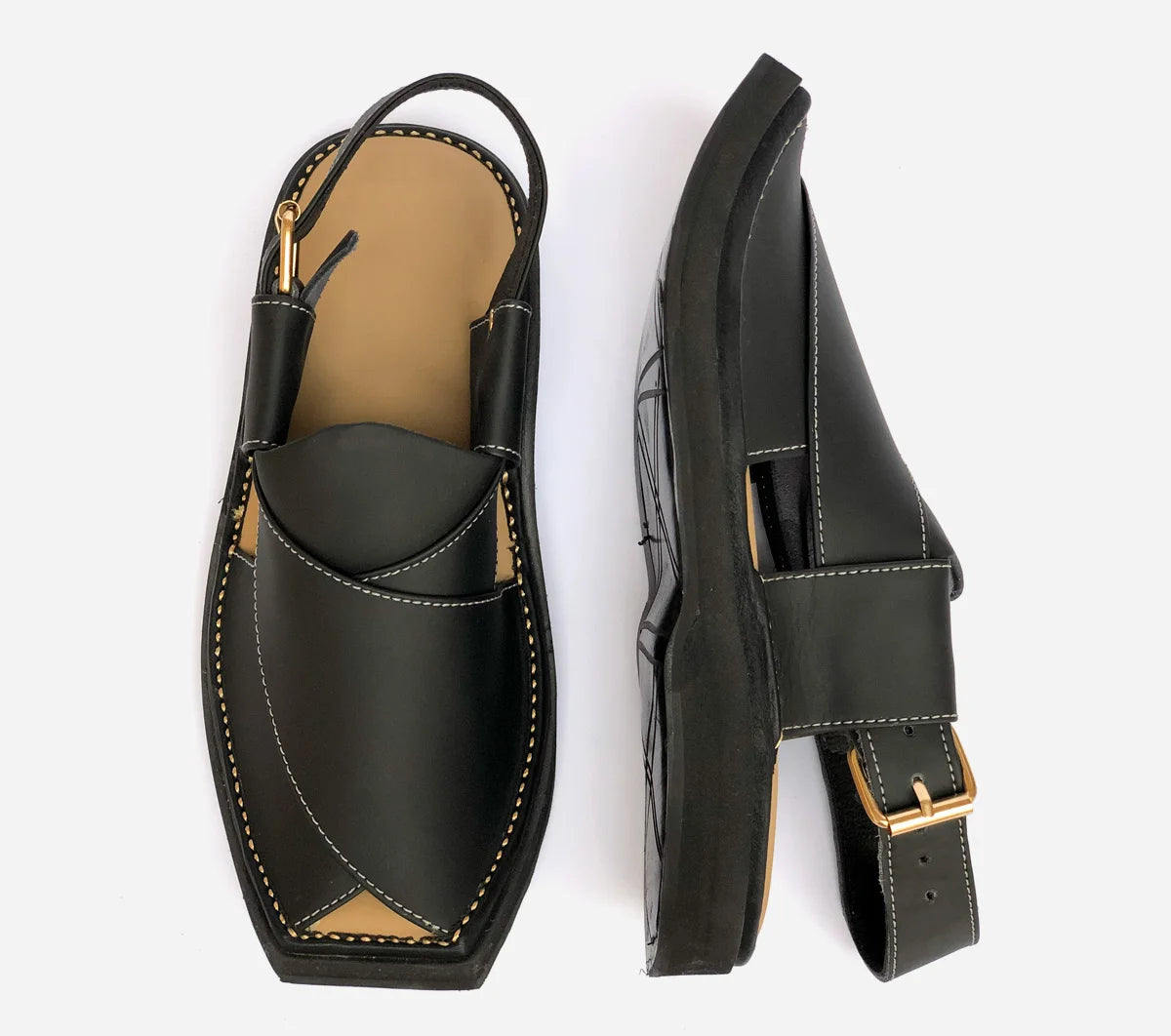 peshawari Kaptan leather sandal black color KPBL105